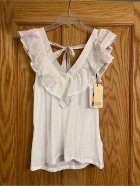 Nation LTD LA White Ruffle V-Neck Tie-Back Women's Tank Top medium